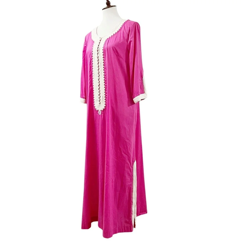 Soft Surroundings Fuchsia Maxi Dress White‎ Ornate Trim Size Medium - Picture 5 of 13